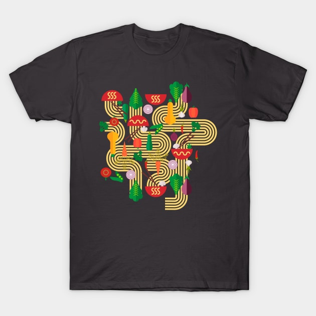 The Noodle Link- Bauhaus Noodles with Vegetables T-Shirt by Winkeltriple